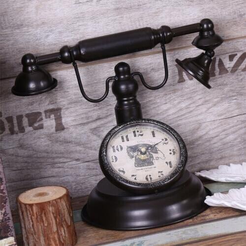 European Style Living Room Decoration Telephone Clock Creative Nordic Home Decorations Wrought Iron Antique Table Clock Bar Cafe