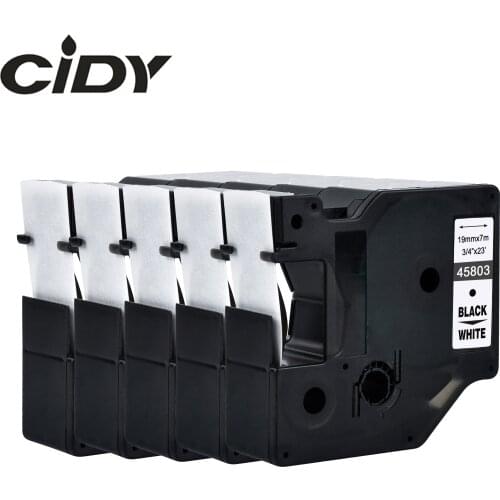 Cidy 5pcs 45803 Compatible Dymo Labelmanager 19mm D1 Black on White Dymo Maker 45808 Label Tape Cartridges for DYMO LM160 LM280