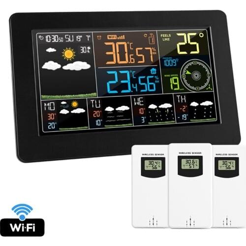 Digital Clock Weather Station wifi With 3 Sensor Thermometer Hygrometer Wall Watch Barometr Wireless Indoor Outdoor Table Clocks