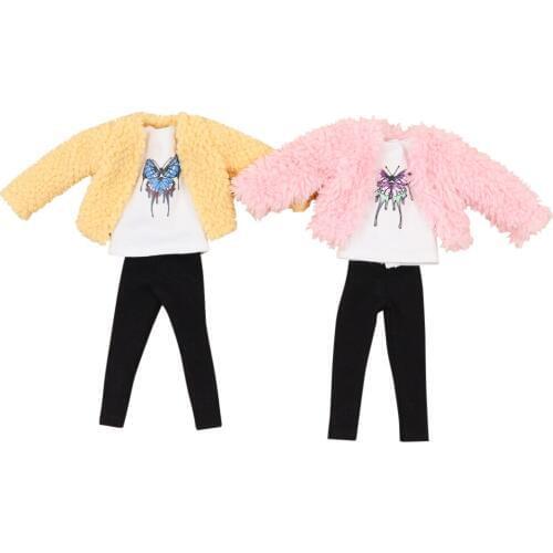 DBS Blyth icy 1/6 doll clothes cute white clothes black trousers with plush coat for neo doll 30cm high quality girl gift toys