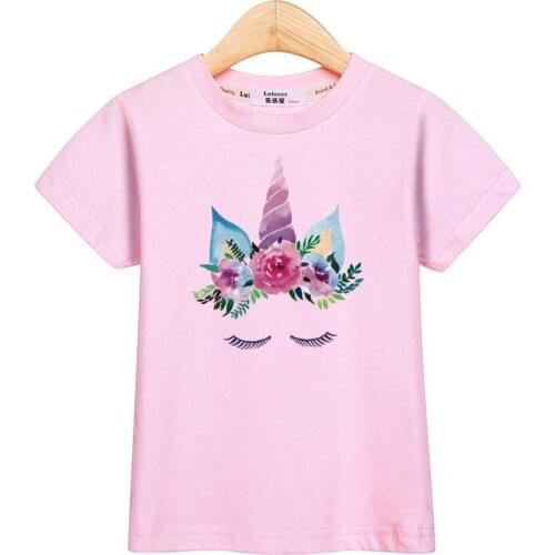 Kid o-neck cotton tops Aimi lakana girls flower unicorn t shirt short sleeve summer tee baby girl pony print clothes