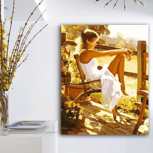 DIY colorings pictures by numbers with Girl in the sunset painting picture drawing painting by numbers framed Home