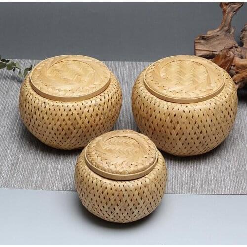 Characteristic Handicraft Bamboo Woven Tea Caddy Storage Cans Pu'er Tea Box Containing Objects Basket Tuocha Gift Box Ornaments