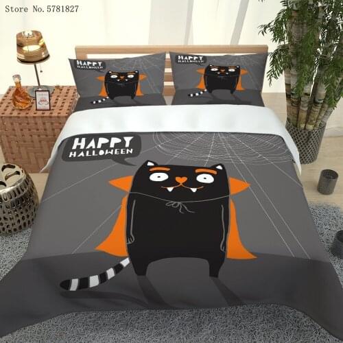 2/3 Piece Happy Halloween Bedding Set 3D Print Black Cat Duvet Cover Set Festival Holiday Bed Quilt Cover Home Textile Bedspread