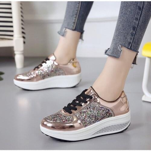 Women Height Increasing Walking Jogging Sneakers 6.5 CM Increase Gold Silver Ladies Sport Running Shoes Comfortable Girl Shoes