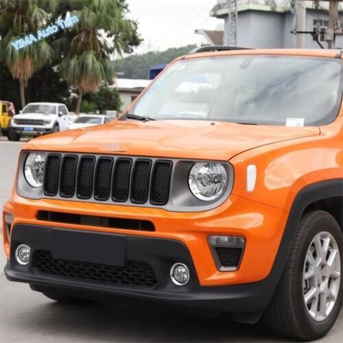 Lapetus Auto Styling Front Grille Grill Decoration Ring Cover Trim Fit For Jeep Renegade 2019 2020 ABS Matte / Carbon Fiber Look