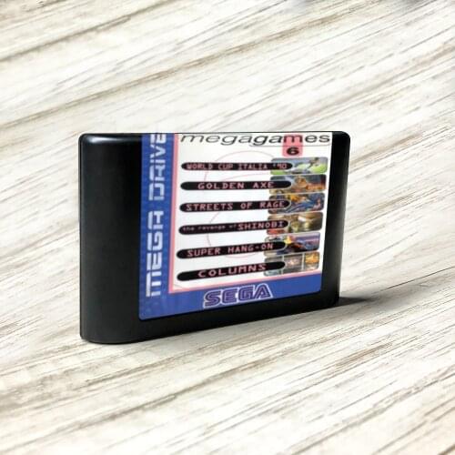 Mega Games 6 (columns streets of race Golden Axe)6 in 1 - EUR Label Flashkit MD Card forSega Megadrive Game Console