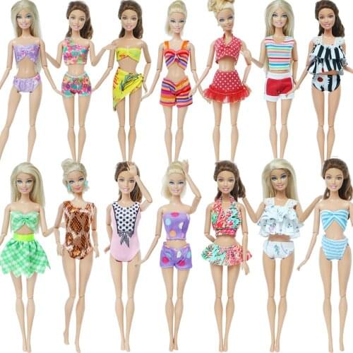 Fashion Doll Swimwear Mix Style Summer Beach Bath Swimsuit Lovely Bikini Swimming Outfit Clothes for Barbie Doll Accessories Toy