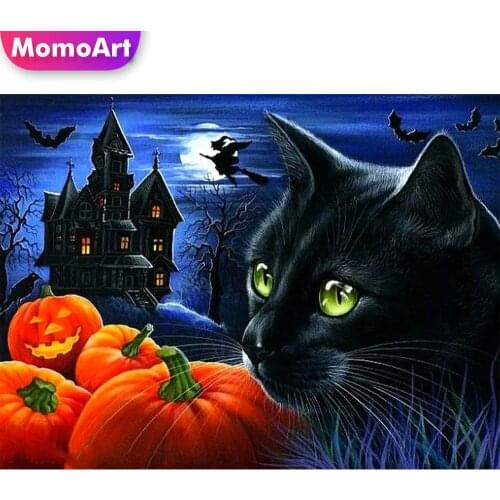MomoArt Diamond Painting Halloween Sale Diamond Mosaic Cat Animal Full Drill Square Embroidery Pumpkin Cross Stitch Wall Decor