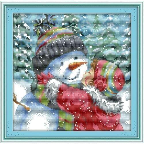 Kiss the Snowman Counted Cross Stitch 11CT 14CT Cross Stitch Sets Wholesale cartoon Cross-stitch Kits Embroidery Needlework
