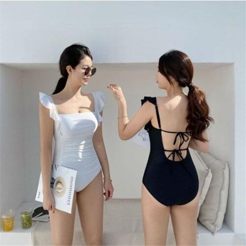2021 new ins style Korean sexy backless retro one-piece swimsuit bikini