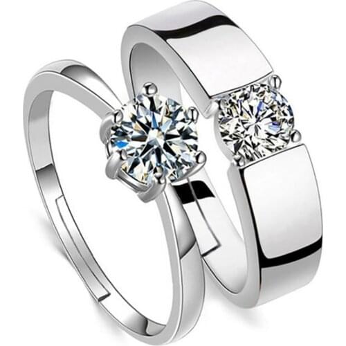 New Fashion Engagement Crystal Simple Shining Forever Love Open Jewelry Bridal Wedding Couple Rings