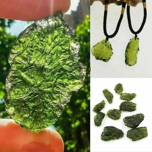 Green Crystal Natural Meteorite Stone Pendant Necklaces for Women Men Irregular Stones Charm Braid Rope Chain Jewelry Collection