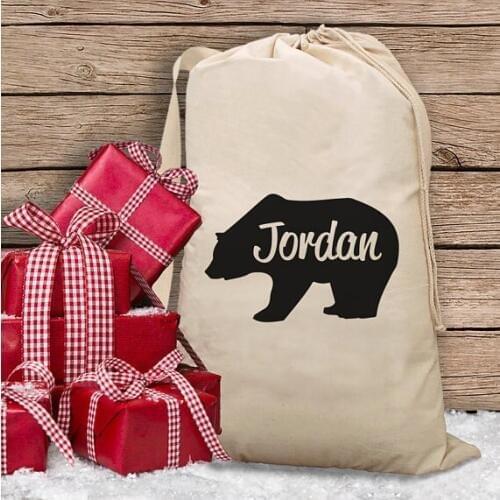 Personalized name bear Christmas Santa Sacks kids storage Canvas gift toy bags New year birthday cotton drawstring storage pack