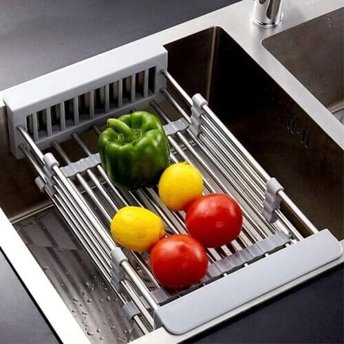Stainless Steel Adjustable Large Capacity Sink Drain ventilation and drainage design Basket Vegetable Fruit Holder Storage Rack
