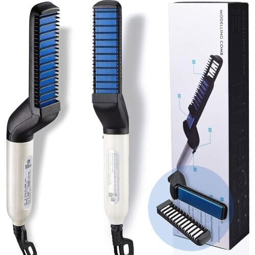 Upgraded Ionic Beard Straightening Comb - Detangling & Volumizing & Styling Beard Straightening Brush for Men - Portable Heating
