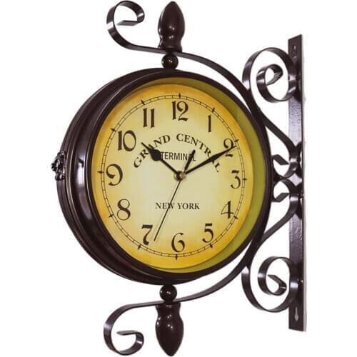 Vintage Double Sided Wall Clock Metal Frame 360 Degree Rotate Antique-Look Wall Hanging Clock 8-inch
