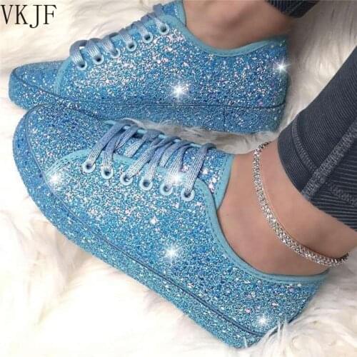 2021 Women Flat Shoes Sneakers Bling Shoes Girl Glitter Sneakers Casual Female Breathable Lace Up Outdoor Sport Shoes