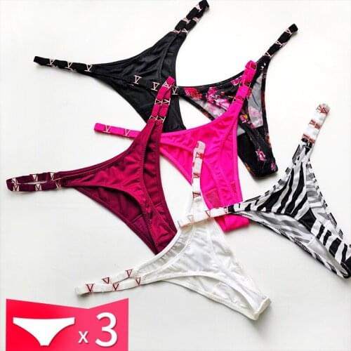 3 Pcs Thongs Metal Luxury Ice Silk Sexy Thongs Womens Underwear Fitness Low Waist Satin Panties Sex String Seamless Briefs