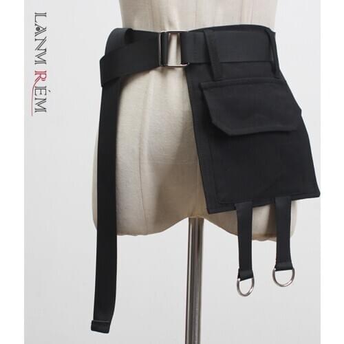 LANMREM high waist metal bulke clothes patchwork pocket black color female waist seal wide belt 2A6201