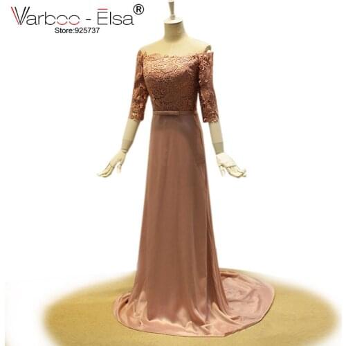 Women dress evening long elegant 2018 boat neck half sleeve crystal appliques pink prom dresses floor-length long gown dresses