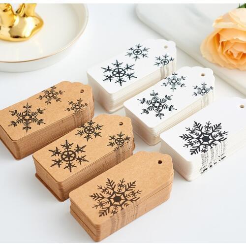 50PCS Snowflake Printed Multi Style Kraft Paper Tags DIY Crafts Hang Tag Gift Wrapping Supplies Labels For Christmas Favors
