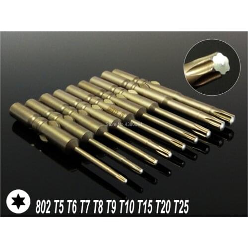 9Pcs Set 60MM Magnetic TORX Screwdriver Drill Bits Dia 6mm Round Shank Electric Screw Driver S2 Hand Tools For 802, 6C NO HOLES