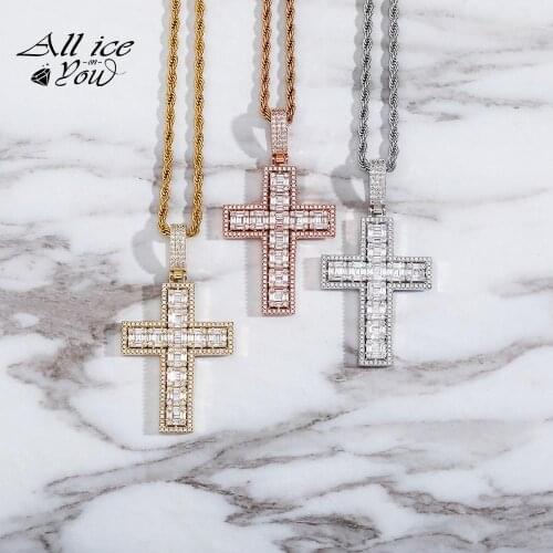 ALLICEONYOU New High Quality Iced Out Cubic Zircon Fashion Cross Crystal Pendant&Necklace Hip Hop Fashion Jewelry FemaleGift