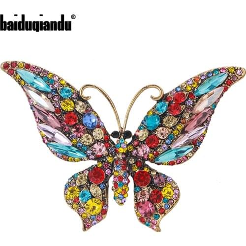 Baiduqiandu New Arrival Assorted Colors Crystal Rhinestones Butterfly Pins and Brooches Winter Coat Accessories Jewelry Gifts