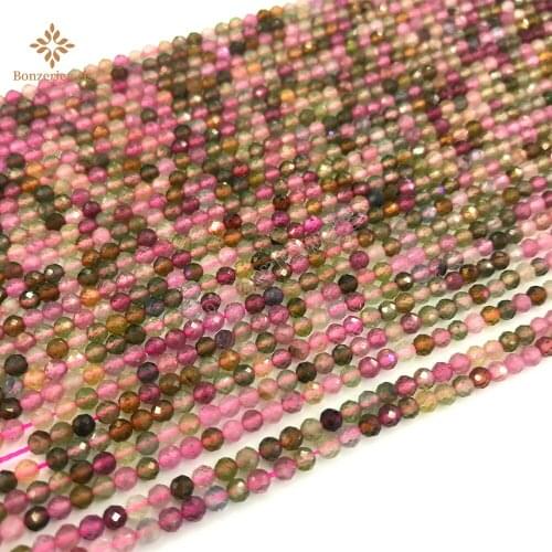 Natural Faceted Minerals Top Colorful Tourmaline Gem Stone Loose Beads Beads For Jewelry DIY Bracelet Necklace 15inches 2/3/4mm