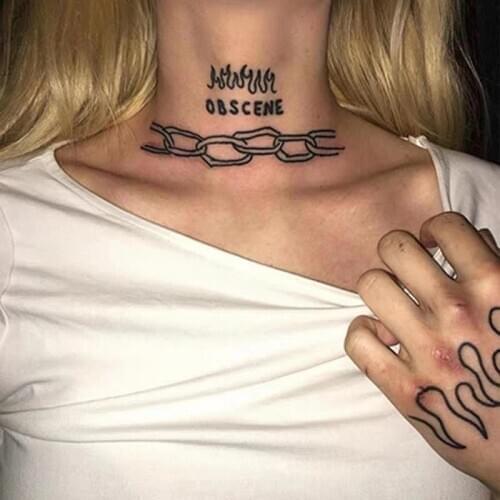 1PC Black Chain Flame Tempprary Tattoo Stickers For Women Men Neck Body Art Waterproof Fake Tatto