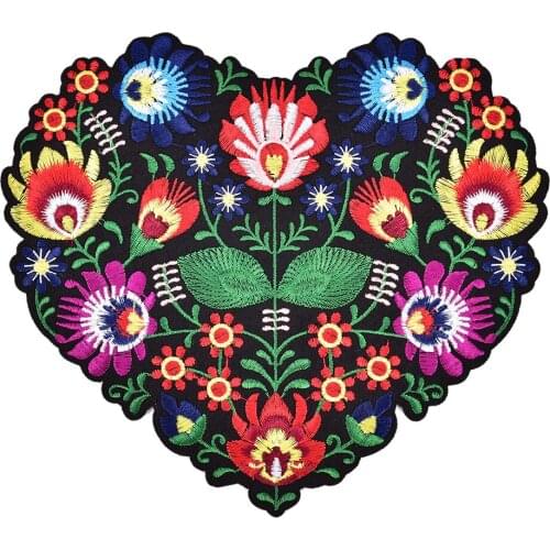 Heart Shape Flower Floral Embroidery Applique Patches for Clothing Iron on Patch Applique for DIY Clothes Jackets Sewing Craft