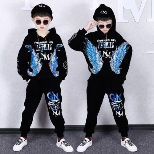 Kids 2021 Spring Outfits For Boys Girls Butterfly Print Hooded & Haren Pants Dance Tracksuit Vetement Garcon 4 6 8 10 12 14 Yrs