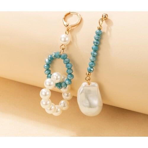 Docona New Trendy Baroque Pearl Long Drop Earrings for Women Charms Seed Beaded Asymmetrical Earrings Party Jewelry Gift 18602