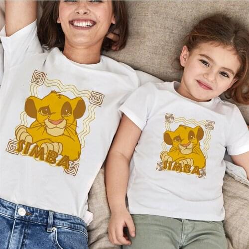 Simba Cartoon T Shirt Summer Short Sleeve Casual White O-neck The Lion King Matching Family Tshirts Family Outfits Harajuku