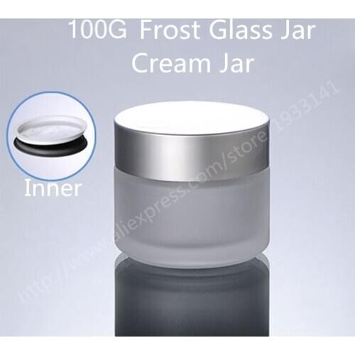 Hot sale 5pcs/lot 100G Frost Glass Cream Jar with Silver Cap, 10ML Glass Packing Jars, Empty Cream Jar, Cosmetic Glass Jars