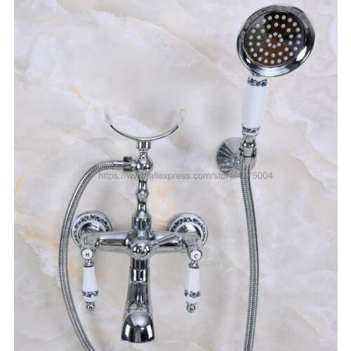 Chrome Polished Bathroom Bathtub Mixer Faucet Telephone Style With Brass Handshower Bath & Shower Faucets Nna242