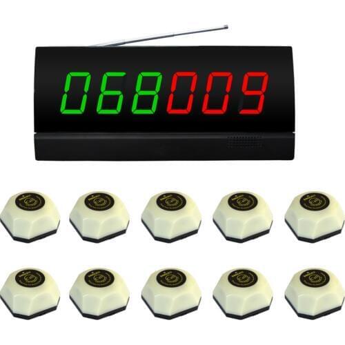 SINGCALL Intercom Call Button, Wireless Table Calling System,10pcs White Single Call Bells and 1pc Display Receiver