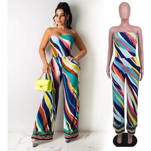 Wide Leg Jumpsuits Africa Dashiki Africas New Fashion High-waist Jumpsuit Womens Summer Sleeveless Casual Long Jumpsuit Women