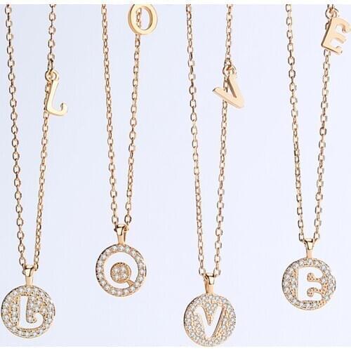 Creative 26 Letters Pendants Pave Cubic Zirconia 925 Sterling Silver Wedding Pendant Necklace For Women Bridal Party Jewelry