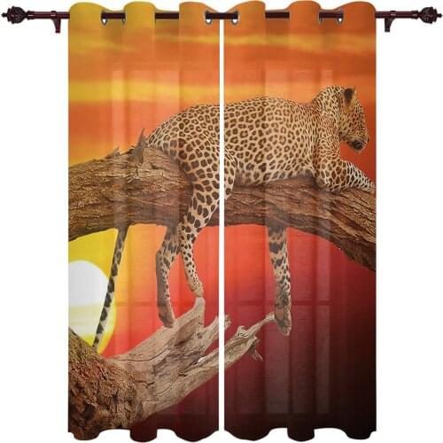 Leopard Lazy Dusk Kitchen Curtain Kids Bedroom Living Room Balcony French Windows Curtain Fabric Pergola Bathroom