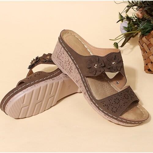 2021 summer new model Slope Heel laser hollow nail flower Sandal Female Fish Mouth High Heel Sandal plus size female