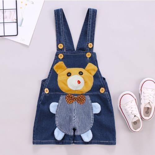 Hot sale 2019 new baby boy jean overalls fashion cartoon bear baby boy clothes cowboy baby boy denim kids overalls