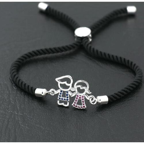 Cute Silver Color Micro CZ Boys Girls Bracelet Women Red Rope Thread Bracelet For Men Jewelry Family Bracelet Gift Pulseras