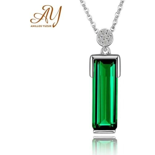 925 Sterling Silver Rectangle Pendants Necklaces For Women Link Chain Vintage Emerald Pendant Jewelry Engagement Wedding Party
