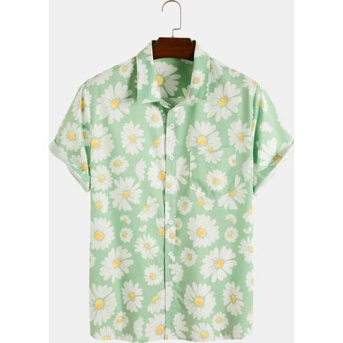 Mens Summer Floral Printing Hawaiian Shirt Men 2021 Short Sleeve Streetwear Lapel Casual Beach Shirts Chic Button Camisa 2021
