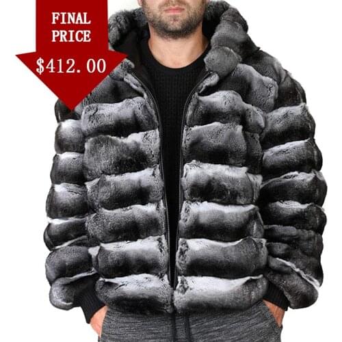 Fur Coat Men Fur Jacket 2021 Winter Fashion Hooded Warm Coat Real Rex Rabbit Fur Outwear Zipper Closure Plus Size Customized