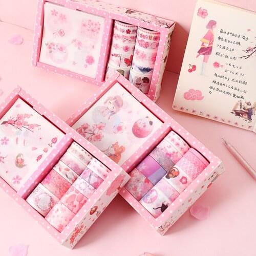 Cherry blossom season tape sticker set pink series girl heart hand account 10 stickers plus 10 rolls of tape Christmas gifts