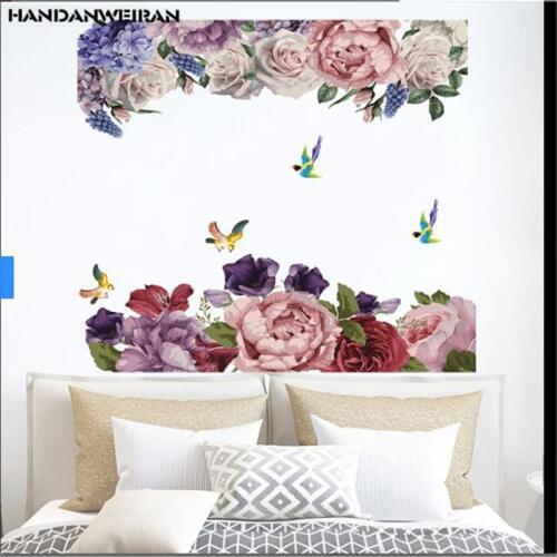 2Pcs New Hand-Painted Peony Flower And Bird Wall Stickers For Living Room Bedroom PVC Home Decorative Wallpaper30*90cm