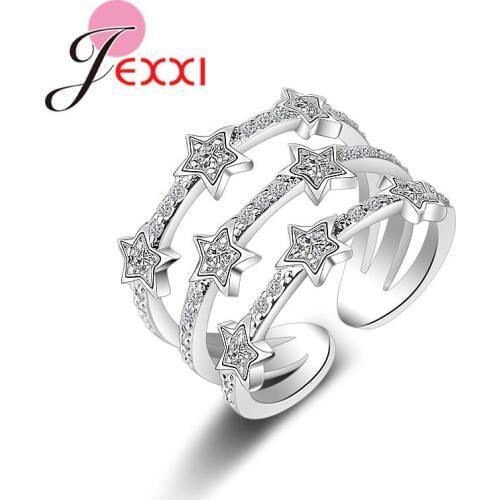 Genuine 925 Sterling Silver 2 Color Opening Finger Rings Super Shining Cubic Zirconia Crystal Jewelry For Women Ladies